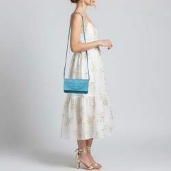 Pre Owned Tory Burch All T Combo Juniper Blue Leather Crossbody Bag