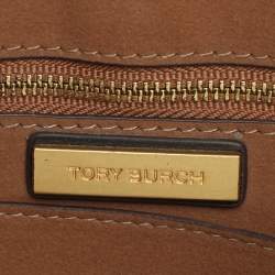 مملوكة مسبقًا حقيبة يد توتس توري برش حرف ت مونوغرام محفور جلد أسود/أبيض مظلل متباين