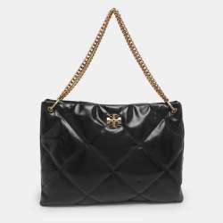 Pre Owned Tory Burch Kira Black Diamond Quilt Leather Convertible Shoulder Bag