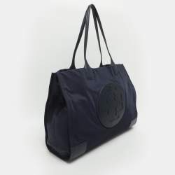 مملوكة مسبقًا حقيبة يد توري برش إيلا كبيرة جلد ونيلون زرقاء داكنة