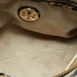 Pre Owned Tory Burch Robinson Navy Blue/Cream Floral Print Coated Canvas Satchel
