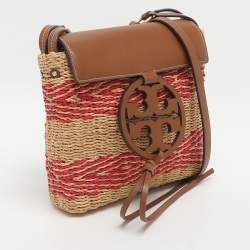 Pre Owned حقيبة كروس توري برش ميلير سيور خوص وجلد أسود/ بيج بقلاب