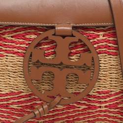 Pre Owned حقيبة كروس توري برش ميلير سيور خوص وجلد أسود/ بيج بقلاب