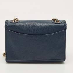 Pre Owned Tory Burch Marion Shrunken Navy Blue Leather Crossbody Bag