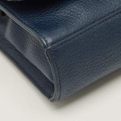 Pre Owned Tory Burch Marion Shrunken Navy Blue Leather Crossbody Bag