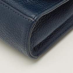 Pre Owned Tory Burch Marion Shrunken Navy Blue Leather Crossbody Bag