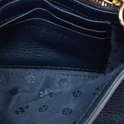 Pre Owned Tory Burch Marion Shrunken Navy Blue Leather Crossbody Bag