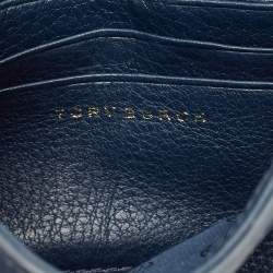 Pre Owned Tory Burch Marion Shrunken Navy Blue Leather Crossbody Bag