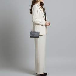 Pre Owned Tory Burch Marion Shrunken Navy Blue Leather Crossbody Bag