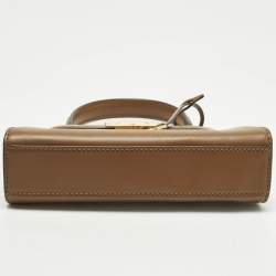 Pre Owned Tory Burch Lee Radziwill Petite Brown Leather Top Handle Bag