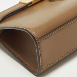 Pre Owned Tory Burch Lee Radziwill Petite Brown Leather Top Handle Bag