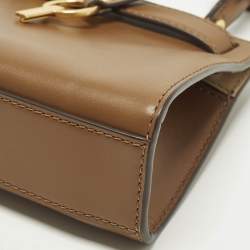 Pre Owned Tory Burch Lee Radziwill Petite Brown Leather Top Handle Bag