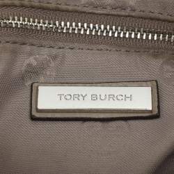 Pre Owned حقيبة ظهر توري برش بشعار رفرف جلد رمادي مزينة بشرابة