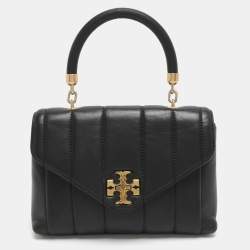 Pre Owned Tory Burch Kira Small Black Quilted Leather Top Handle Bag