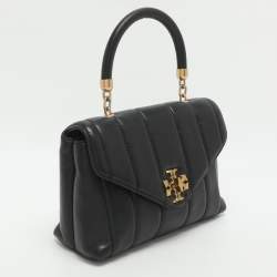 Pre Owned Tory Burch Kira Small Black Quilted Leather Top Handle Bag