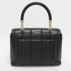 Pre Owned Tory Burch Kira Small Black Quilted Leather Top Handle Bag