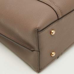 Pre Owned Tory Burch Perry Triple-Compartment Small Taupe Leather Tote 