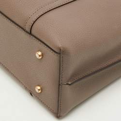 Pre Owned Tory Burch Perry Triple-Compartment Small Taupe Leather Tote 