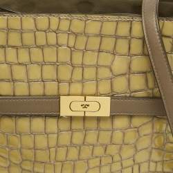 Pre Owned حقيبة يد ذات مقبض مزدوج توري بورش لي رادزيويل جلد أخضر زيتوني/بيج منقوش بالطبع لامع صغيرة