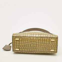 Pre Owned حقيبة يد ذات مقبض مزدوج توري بورش لي رادزيويل جلد أخضر زيتوني/بيج منقوش بالطبع لامع صغيرة