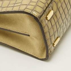 Pre Owned حقيبة يد ذات مقبض مزدوج توري بورش لي رادزيويل جلد أخضر زيتوني/بيج منقوش بالطبع لامع صغيرة