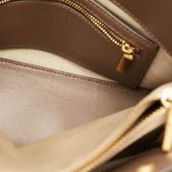 Pre Owned حقيبة يد ذات مقبض مزدوج توري بورش لي رادزيويل جلد أخضر زيتوني/بيج منقوش بالطبع لامع صغيرة