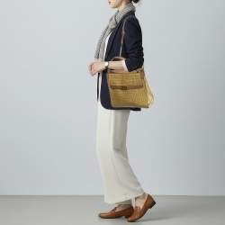 Pre Owned حقيبة يد ذات مقبض مزدوج توري بورش لي رادزيويل جلد أخضر زيتوني/بيج منقوش بالطبع لامع صغيرة