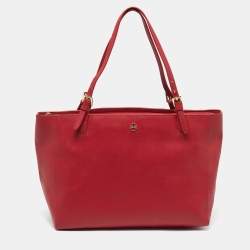 Pre Owned Tory Burch York Buckle Large Red Leather Shopper Tote