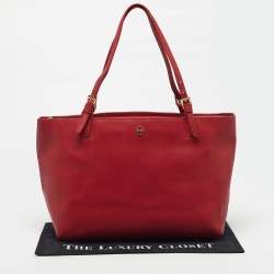 Pre Owned Tory Burch York Buckle Large Red Leather Shopper Tote
