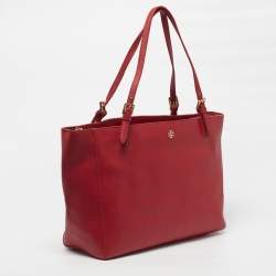 Pre Owned Tory Burch York Buckle Large Red Leather Shopper Tote