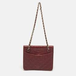 Pre Owned Tory Burch Fleming Small Burgundy Leather Shoulder Bag
