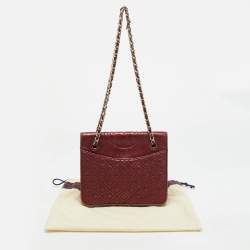 Pre Owned Tory Burch Fleming Small Burgundy Leather Shoulder Bag