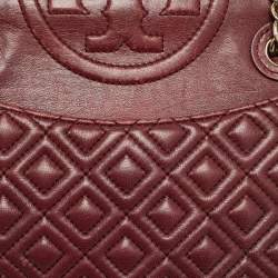 Pre Owned Tory Burch Fleming Small Burgundy Leather Shoulder Bag