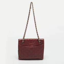 Pre Owned Tory Burch Fleming Small Burgundy Leather Shoulder Bag