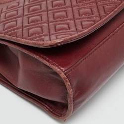 Pre Owned Tory Burch Fleming Small Burgundy Leather Shoulder Bag