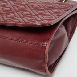 Pre Owned Tory Burch Fleming Small Burgundy Leather Shoulder Bag