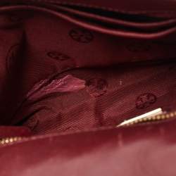 Pre Owned Tory Burch Fleming Small Burgundy Leather Shoulder Bag