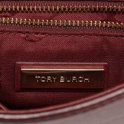 Pre Owned Tory Burch Fleming Small Burgundy Leather Shoulder Bag