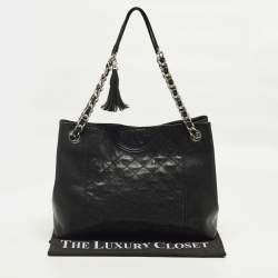 مملوكة مسبقًا Tory Burch Fleming Black Leather Chain Tote