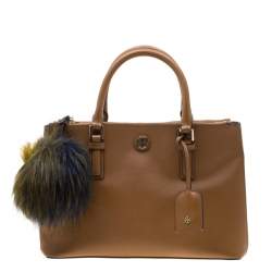 مملوكة مسبقًا Tory Burch Brown Leather Double Zip Robinson Tote 