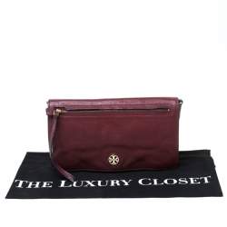 Tory Burch Burgundy Leather Flap Pocket Crossbody Bag