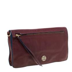 Tory Burch Burgundy Leather Flap Pocket Crossbody Bag