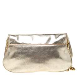 Pre Owned Tory Burch Gold Leather Raphael Logo Crossbody Bag