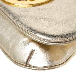 Pre Owned Tory Burch Gold Leather Raphael Logo Crossbody Bag