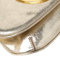 Pre Owned Tory Burch Gold Leather Raphael Logo Crossbody Bag