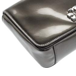 Pre Owned Tory Burch Olive Green Patent Leather Mercer Shoulder Bag