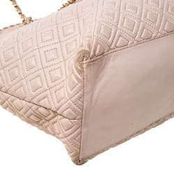 Pre Owned Tory Burch Beige Quilted Leather Marion Tote