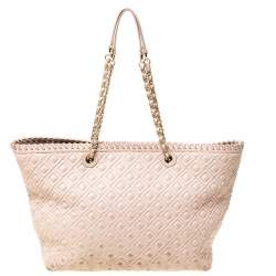 Pre Owned Tory Burch Beige Quilted Leather Marion Tote