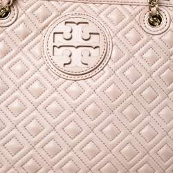 Pre Owned Tory Burch Beige Quilted Leather Marion Tote