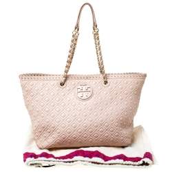 Pre Owned Tory Burch Beige Quilted Leather Marion Tote